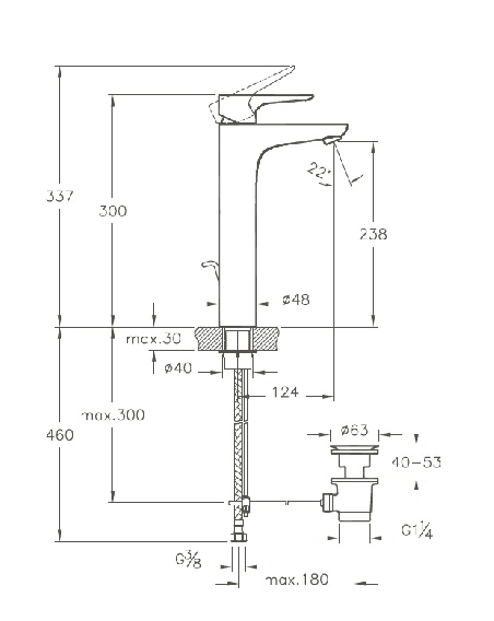 X-Line mitigeur Haut, C2 BlueStep-4 X-Line mitigeur Haut, C2 BlueStep-4