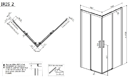 Porte de douche coulissante accès d'angle IRIS2-6 Porte de douche coulissante accès d'angle IRIS2-6