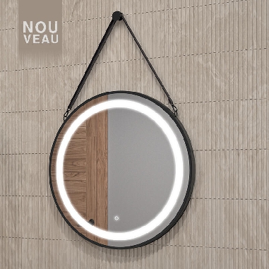 Miroir rond noir avec lanière