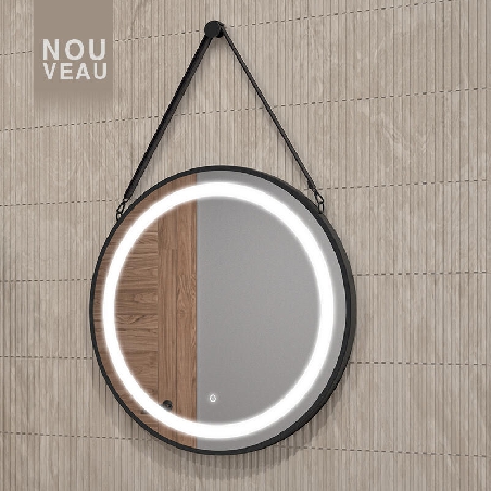 Miroir rond noir avec lanière Miroir rond noir avec lanière