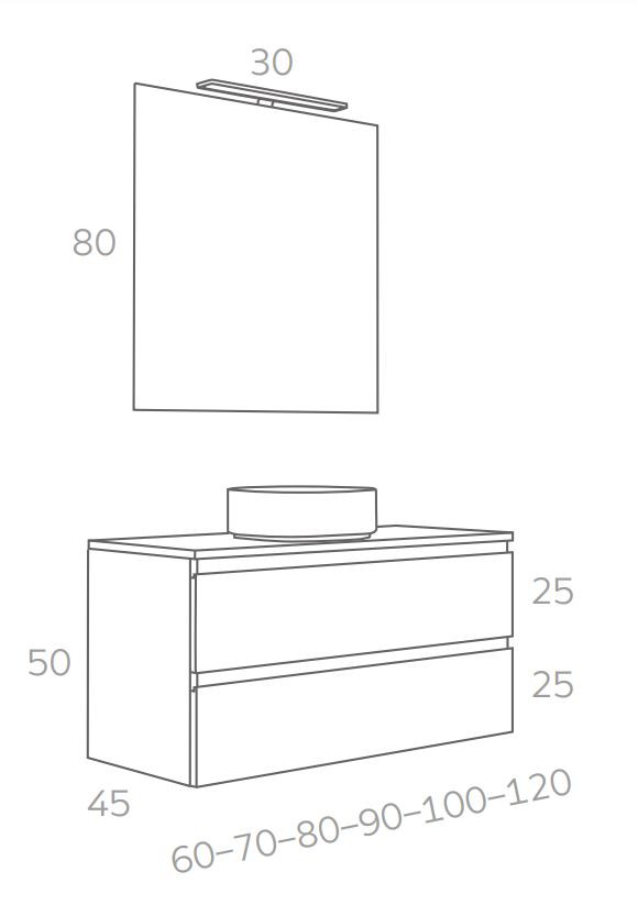 MEUBLE VASQUE A POSER + MIROIR + APPLIQUE LED