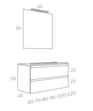 MEUBLE PLAN VASQUE + MIROIR + APPLIQUE LED