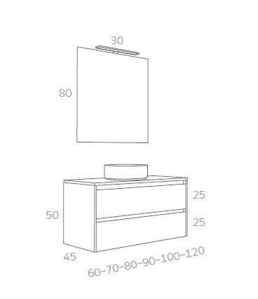 MEUBLE VASQUE A POSER + MIROIR + APPLIQUE LED -T