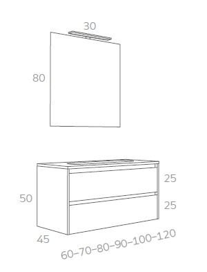 MEUBLE PLAN VASQUE + MIROIR + APPLIQUE LED -T