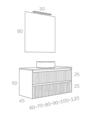 MEUBLE VASQUE A POSER + MIROIR + APPLIQUE LED -P