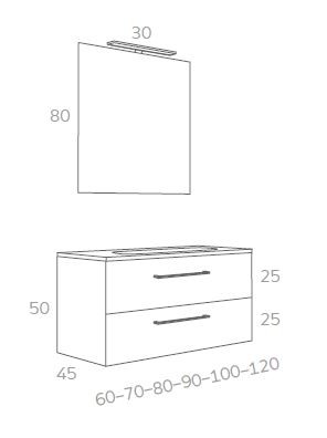 MEUBLE PLAN VASQUE + MIROIR + APPLIQUE LED -F